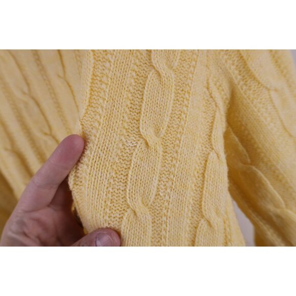 Vtg 70s Streetwear Mens Large Blank Chunky Cable Knit V-Neck Sweater Yellow USA - Picture 7 of 10